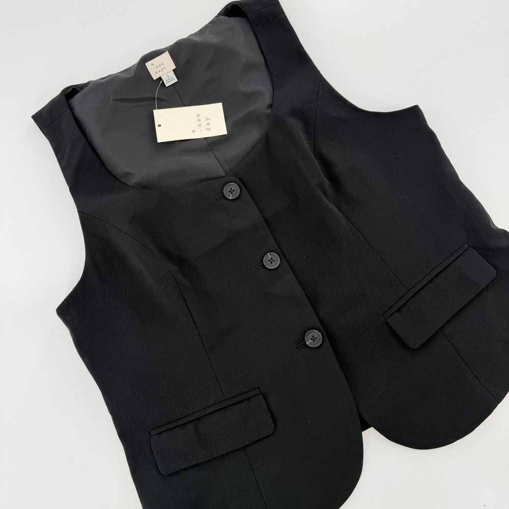NWT A New Day Black Button Front Women's Vest